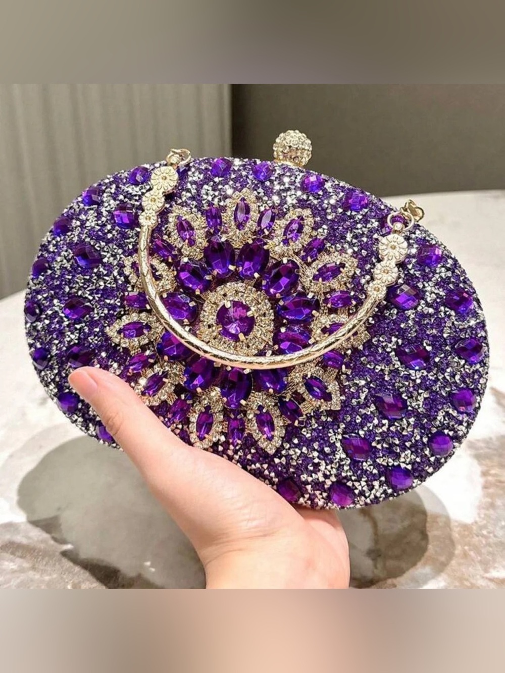 Embellished Purple Crystal Evening Clutch - Picture 2 of 6